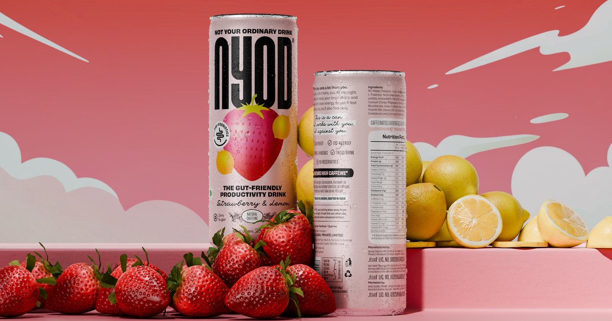 NYOD Strawberry & Lemon can, styled with strawberries and lemons
